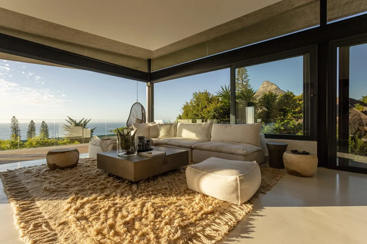 The living area, towards the bay