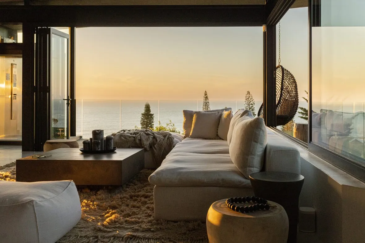 The terrace door, at sunset